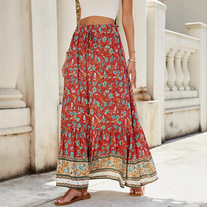 Maxi skirt for women with floral print and adjustable waistband Lune London