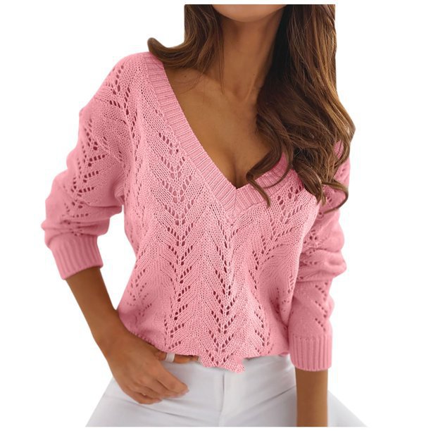 Knit sweater for women with V-neck and delicate pattern Lune London