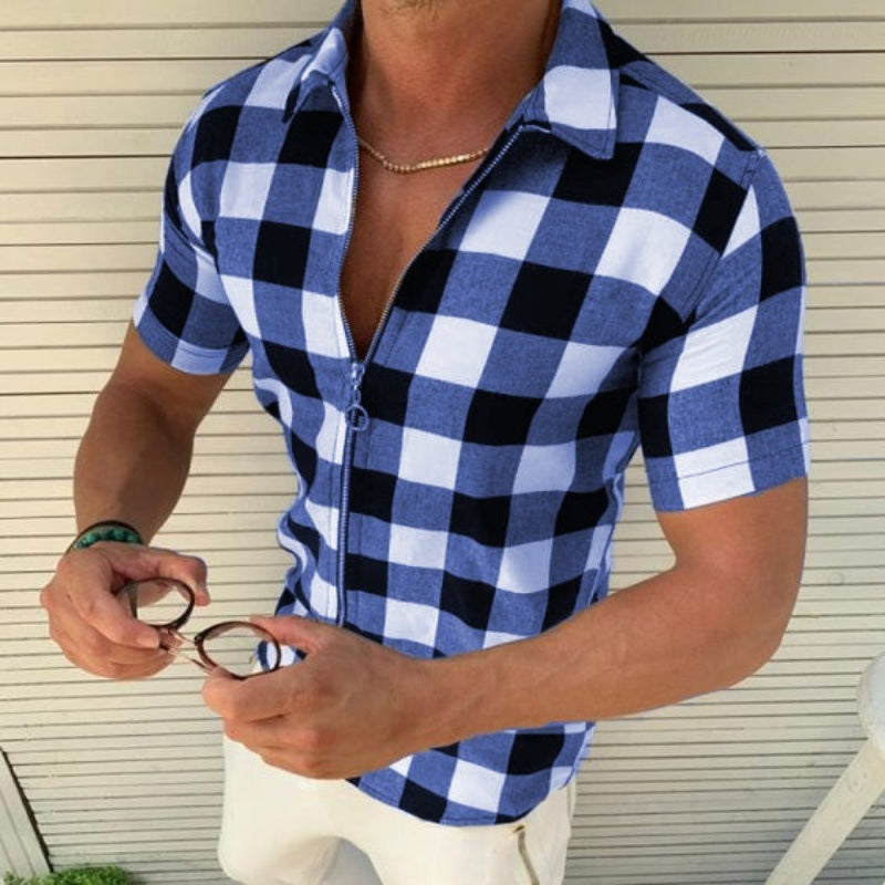 Men's Short Sleeve Shirt with Zipper Lune London