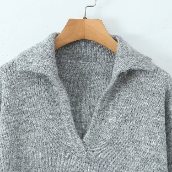 Pull-over tricot décontracté pour femmes avec col montant et col en V Chic & Stil