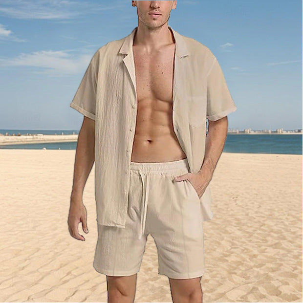 Casual short sleeve shirt for men with textured design and matching shorts Lune London