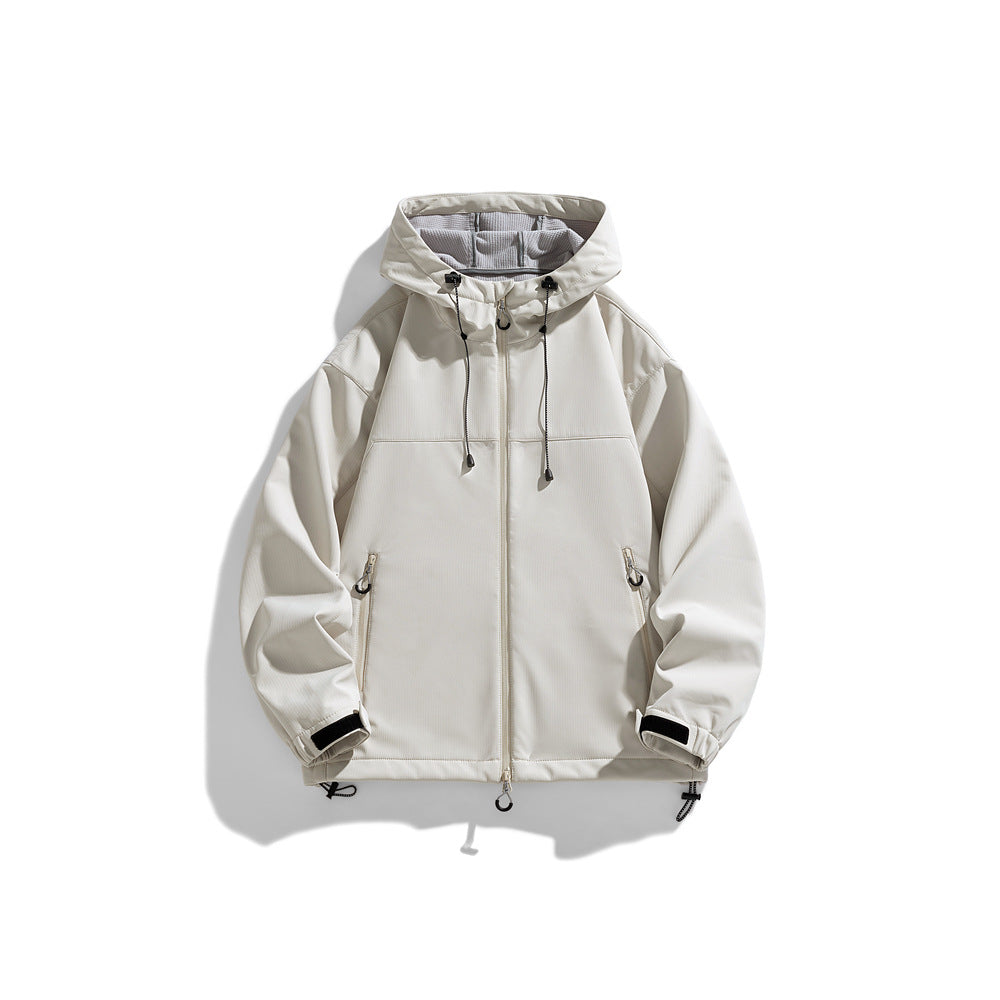 Functional outdoor windbreaker jacket for men with adjustable hood Lune London