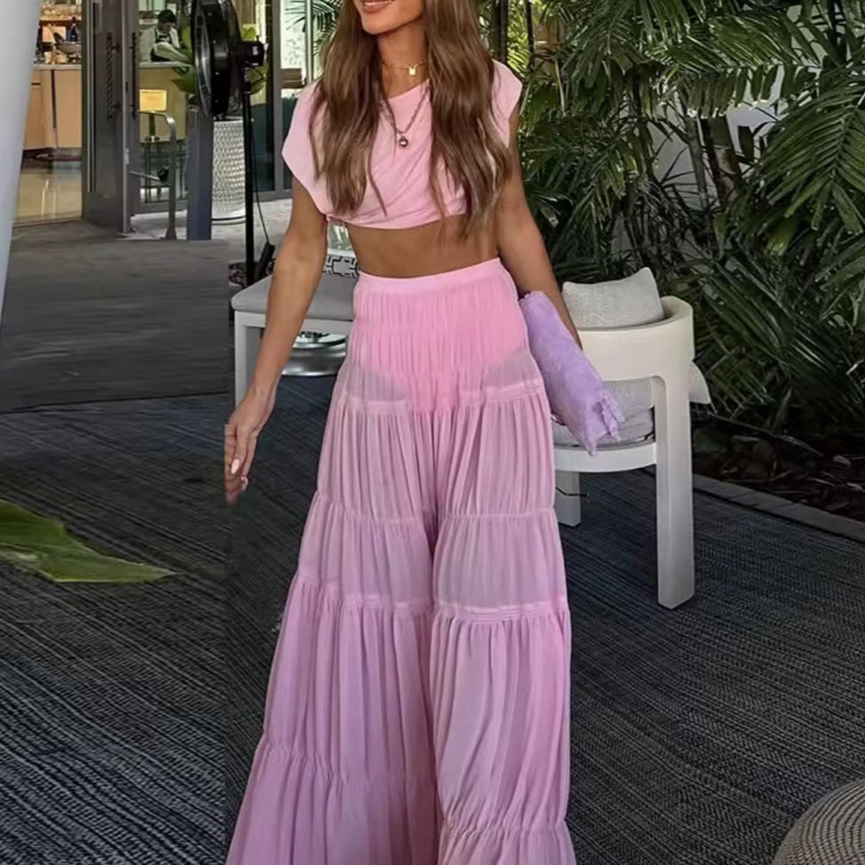 women's set consisting of a trendy crop-top and a maxi-skirt with ruffle details Lune London