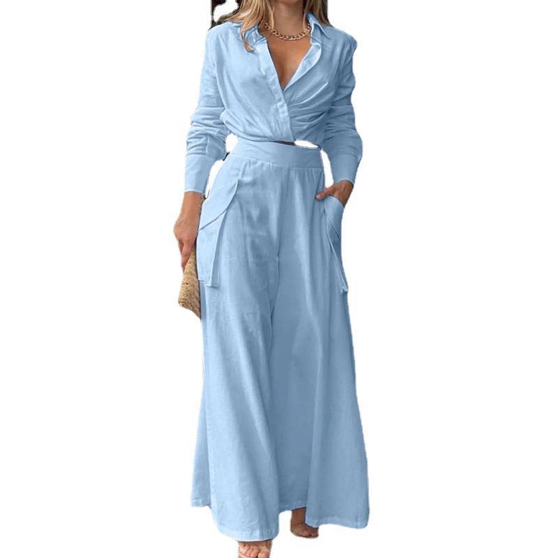 Women Elegant and Casual Two-Piece Set with Crop Top and Wide Palazzo Pants Lune London
