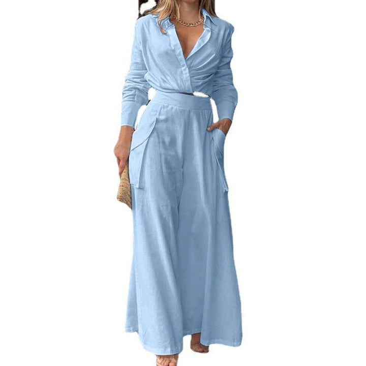 Women Elegant and Casual Two-Piece Set with Crop Top and Wide Palazzo Pants Lune London