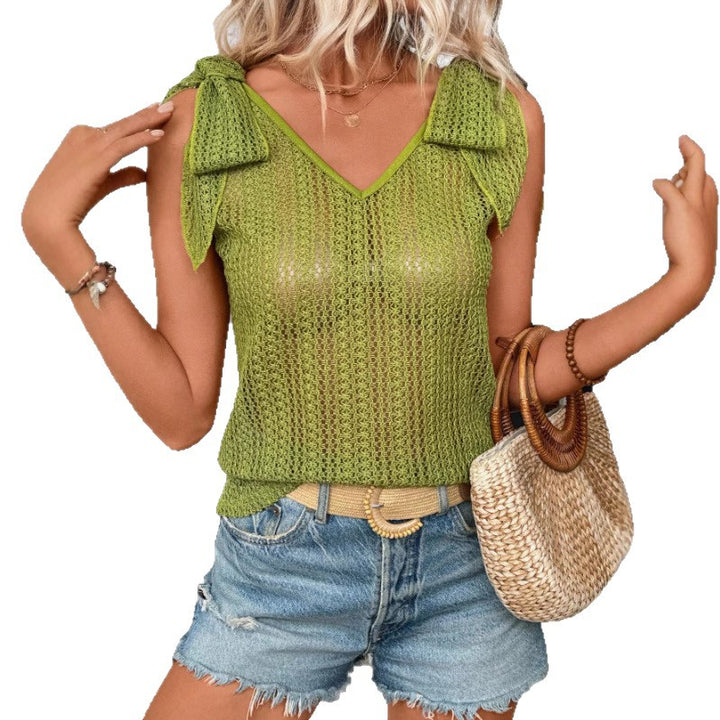 Ladies mesh tank top with bow detail Lune London