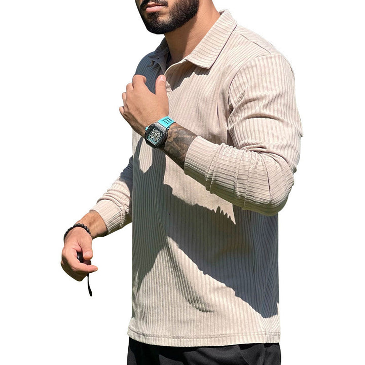 Long sleeve sporty polo for men with ribbed structure Lune London