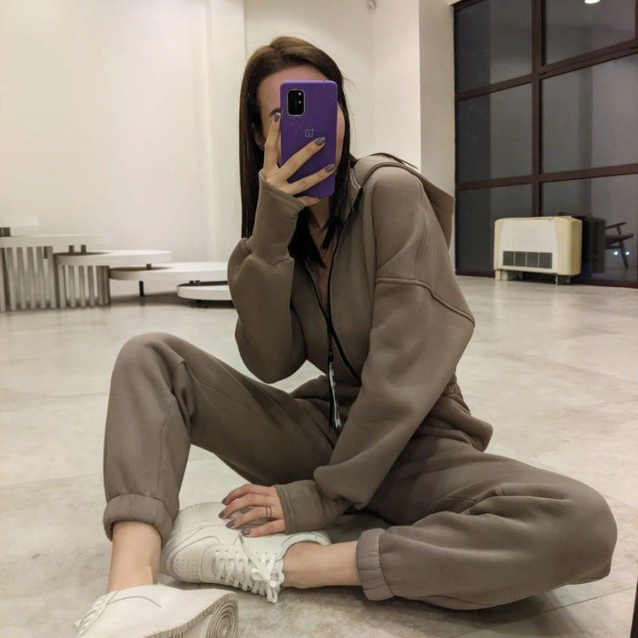 Women’s comfortable hooded jumpsuit with elastic waist and full zip Lune London