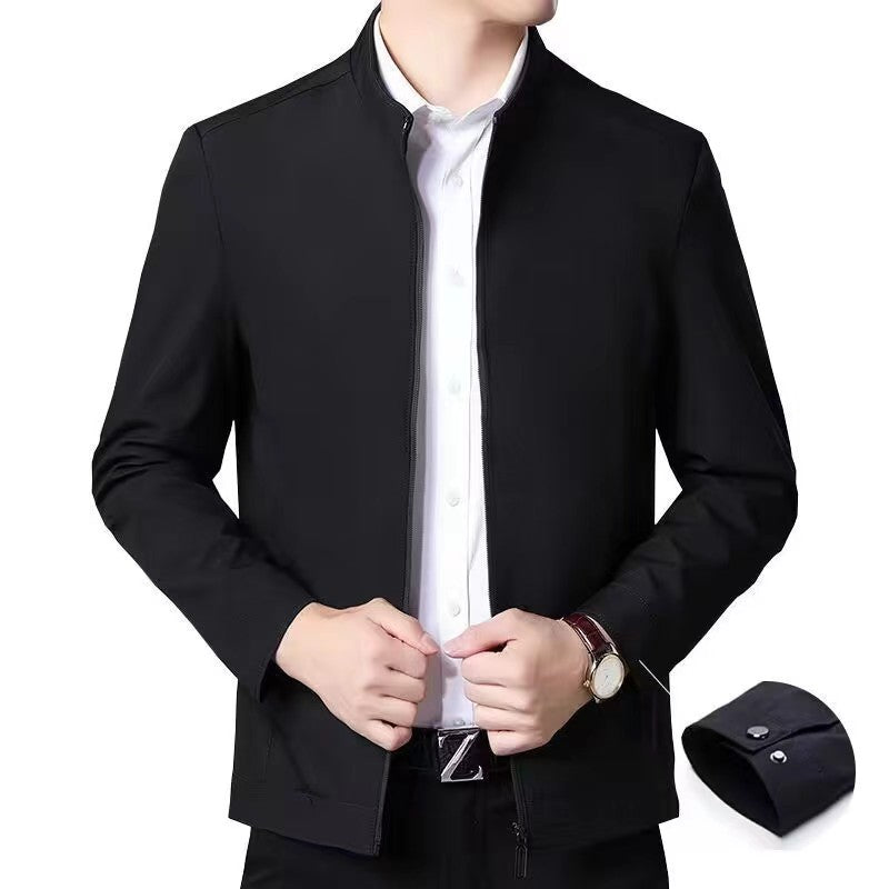 Casual men's transition jacket with high collar and practical zipper Lune London