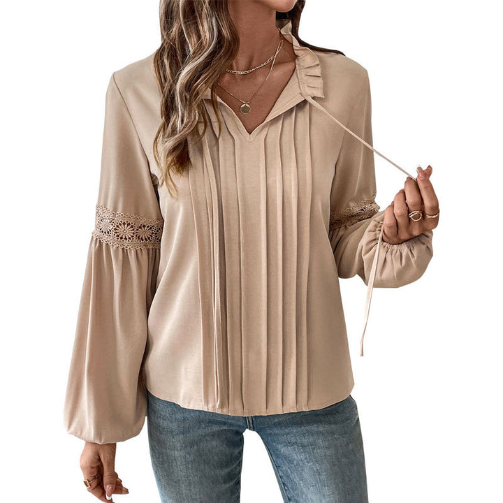 Elegant blouse for women with ruffle details and fine pleats Lune London