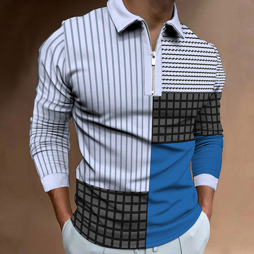 Long sleeve polo for men with modern patchwork design Lune London