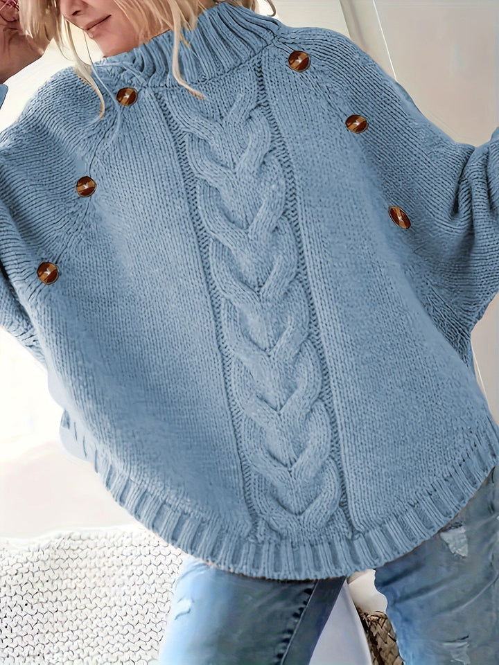 Ladies chunky knit sweater with high collar and button details Lune London
