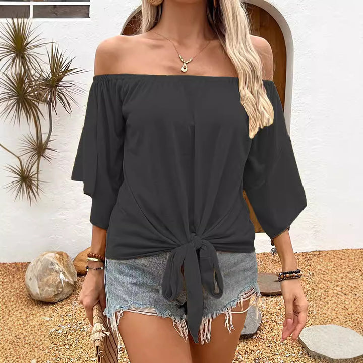 Women’s off-the-shoulder top with a knot design and relaxed flared sleeves Lune London