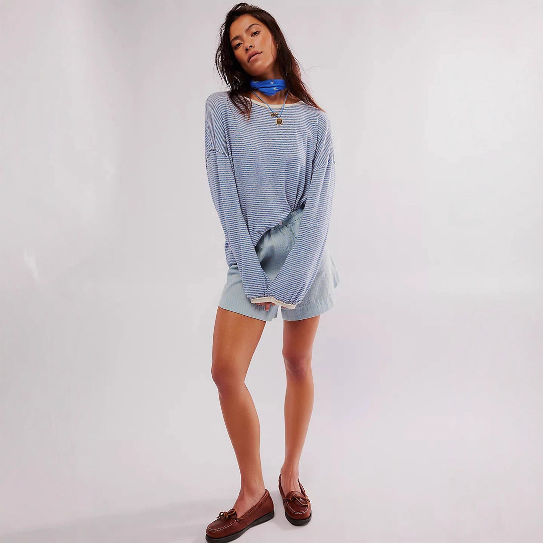 Chic and stylish oversized casual T-shirt for women with stripes