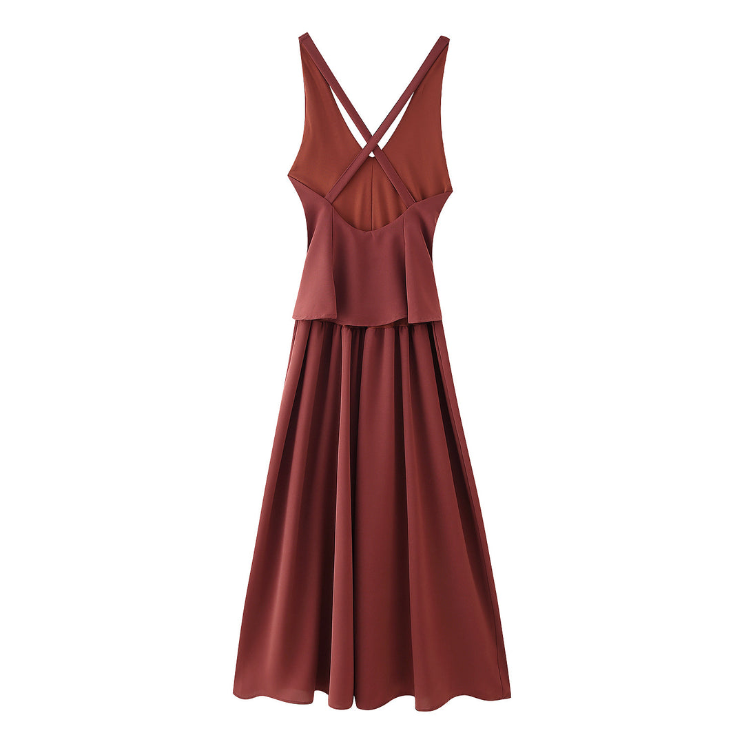 Maxi dress for women with elegant V-neck and pleated skirt Lune London