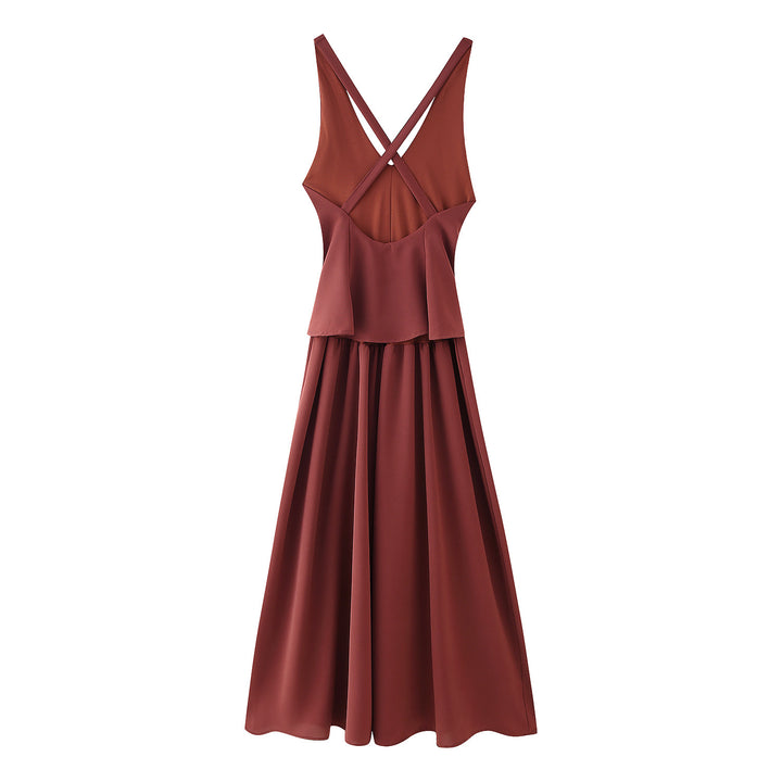 Maxi dress for women with elegant V-neck and pleated skirt Lune London