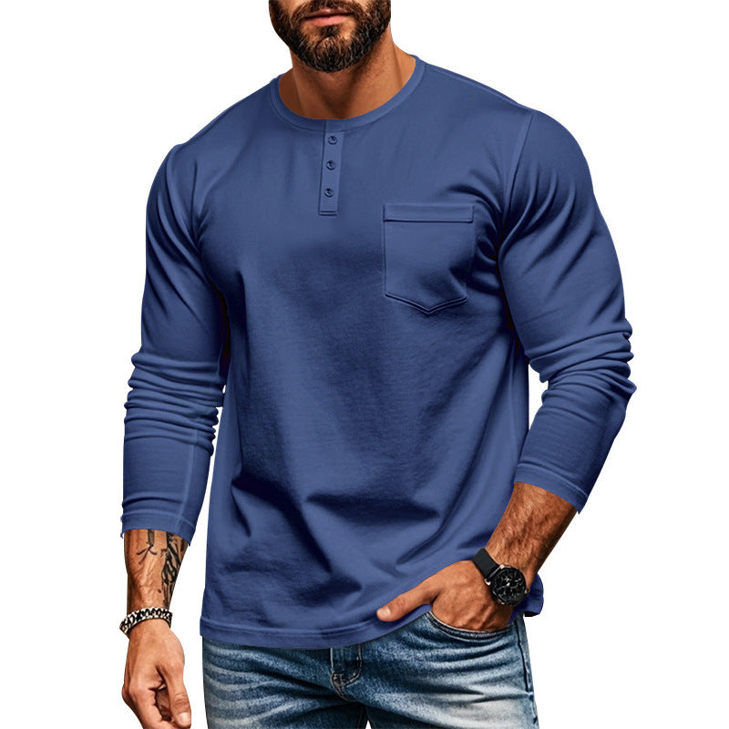 Men's long-sleeve shirt with modern Henley neckline and practical chest pocket Chic and style