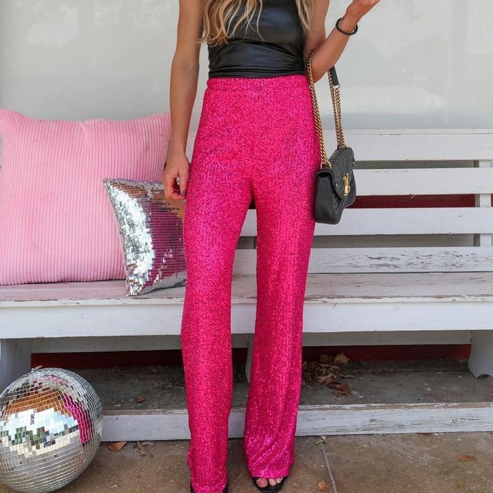 Women Sparkling Palazzo Pants with Shimmering Sequins and High Waist Lune London
