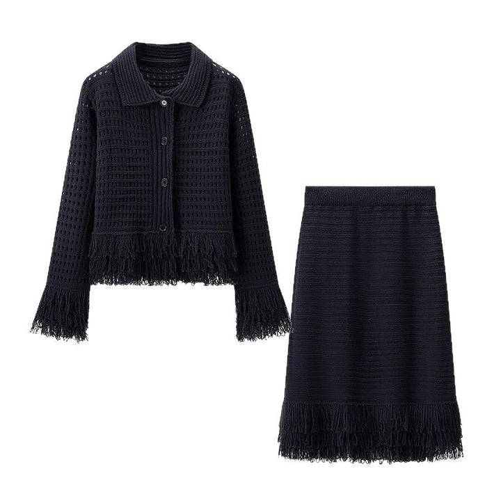 Midi skirt for women with fringed hem and textured design Lune London