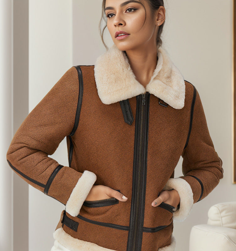 Ladies plush and elegant faux fur coat with zipper Lune London