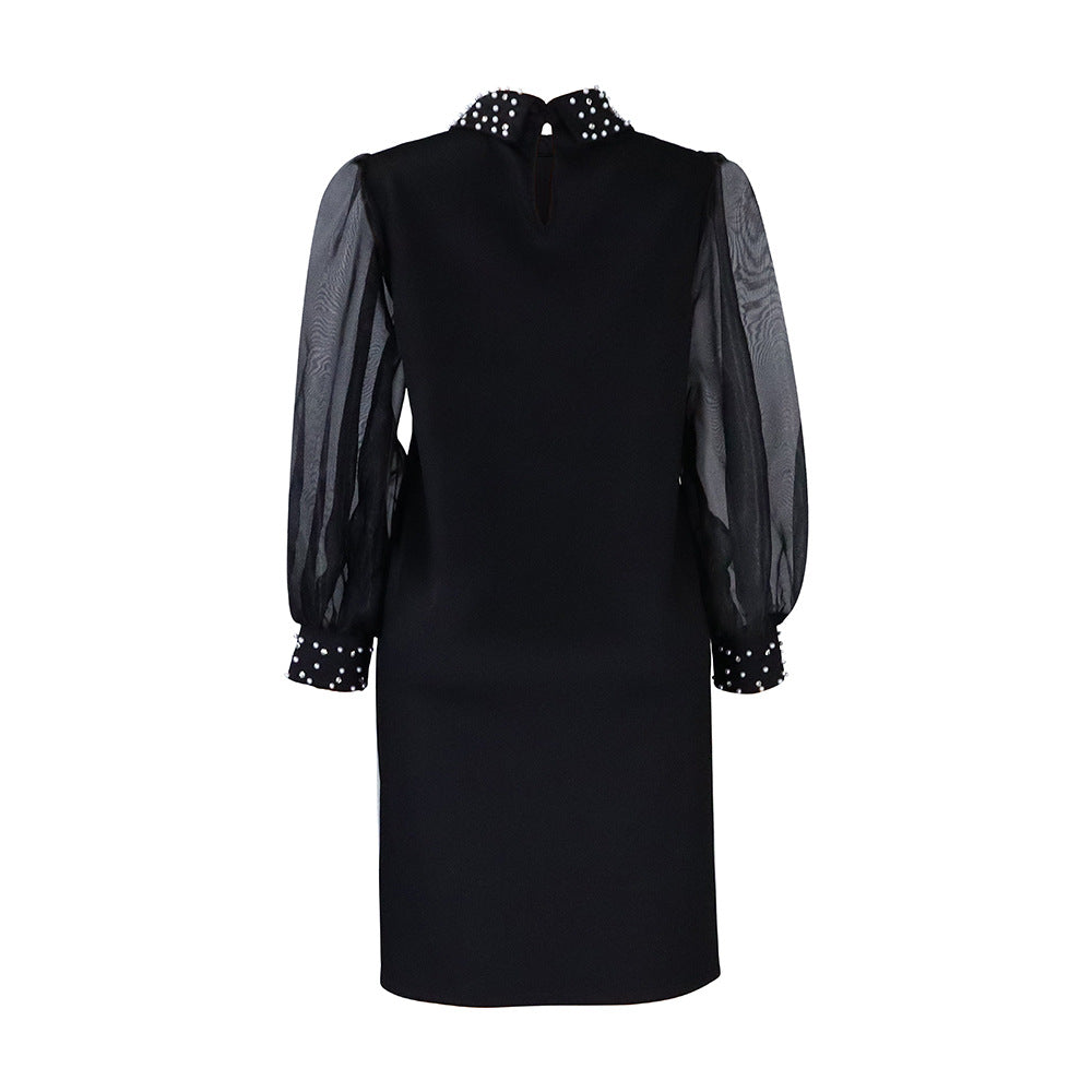 Dress for women with transparent sleeves and pearl embellishments Lune London