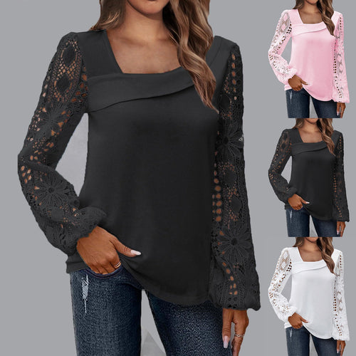 Women's blouse with floral lace sleeves and voluminous cut Lune London