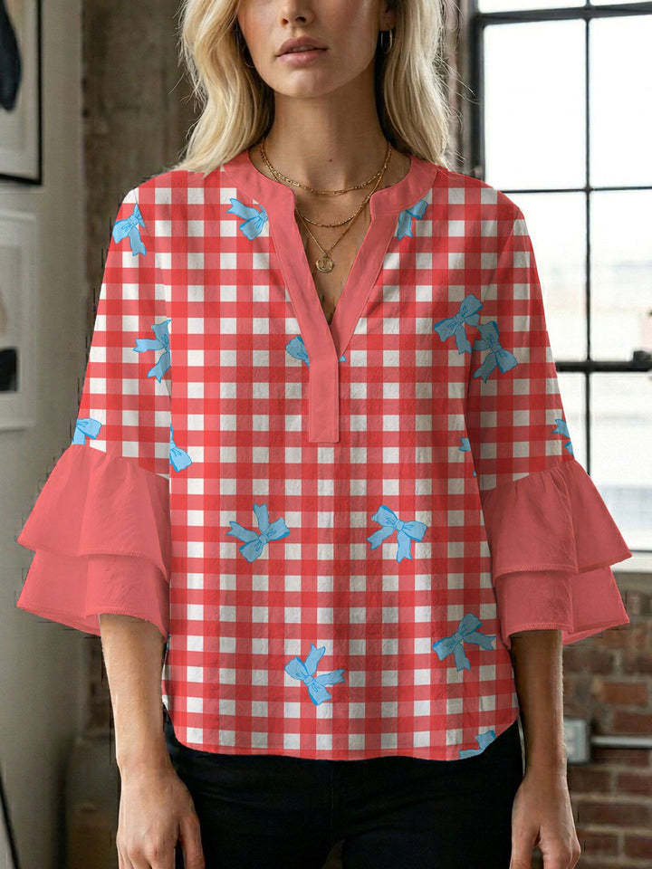 Women's blouse shirt with voluminous sleeves and creative print design Lune London