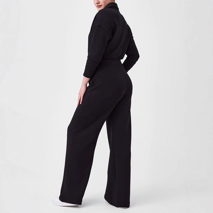 Ladies Luxurious Lounge Jumpsuit with elegant high collar and convenient zipper Lune London