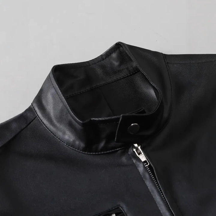 Elegant faux leather jacket for men with a modern chic design and style