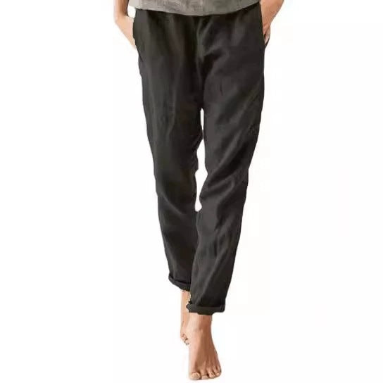 Casual linen pants for women with elastic waist and handy pockets Lune London