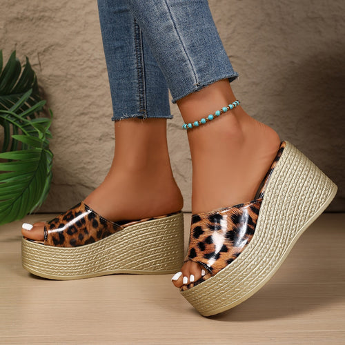 Ladies Platform Mules with trendy leopard print and refined strap design Lune London