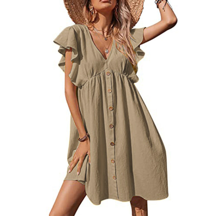 Airy summer dress for women with playful ruffle details and button closure Lune London