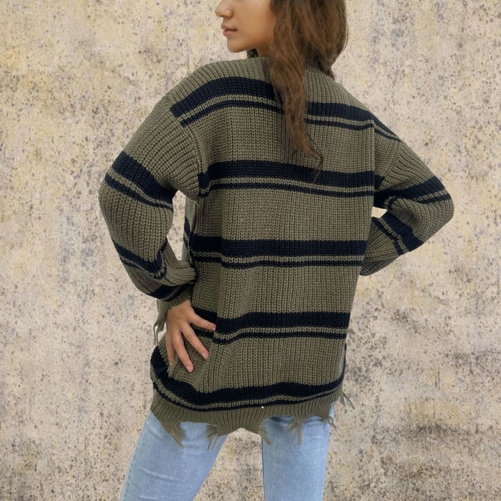 Chunky knit sweater for women with a casual striped pattern Lune London