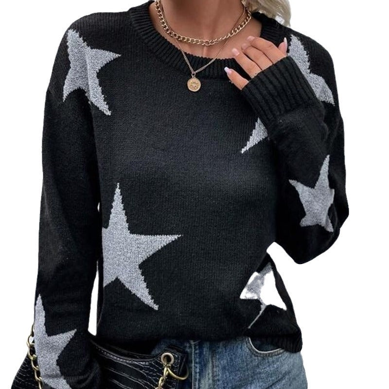 Knit sweater for women with a striking star pattern and round neck Lune London