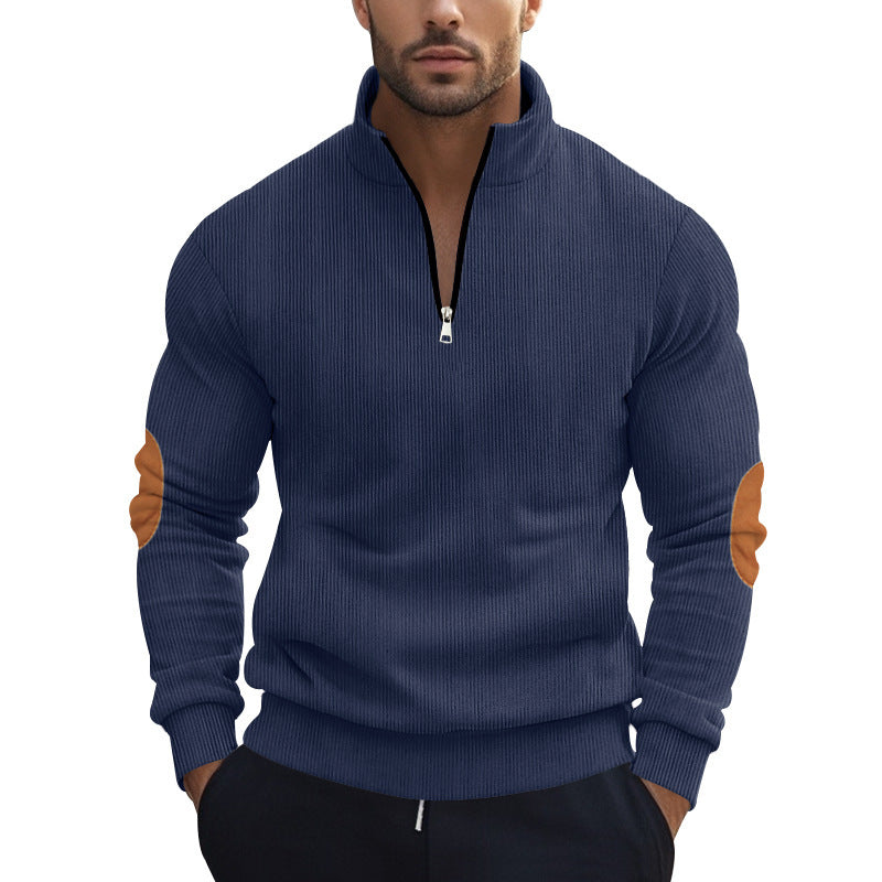 Men's Knit Pullover with Modern Zipper and Elegant Elbow Patches Lune London
