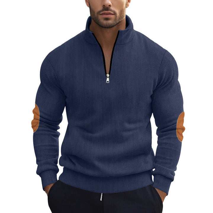 Men's Knit Pullover with Modern Zipper and Elegant Elbow Patches Lune London