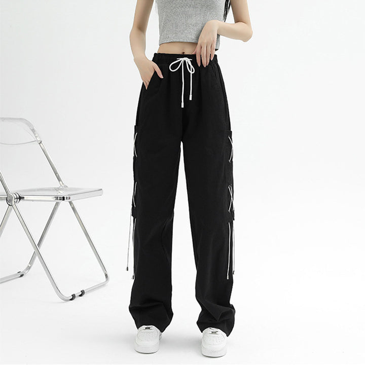 Women's Wide Cut Cargo Pants with Decorative Lacing