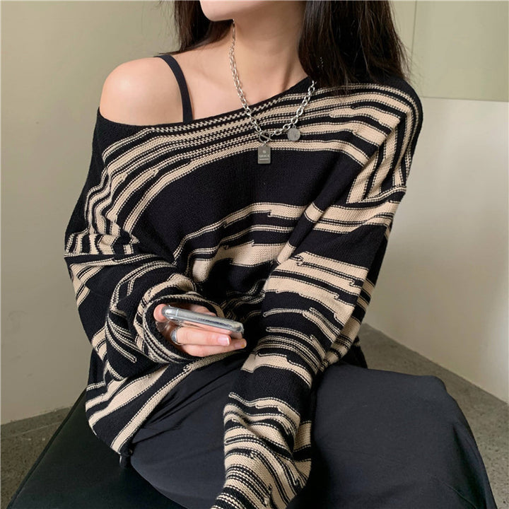 Pull en tricot pour femmes avec un élégant motif rayé et une coupe décontractée Lune London