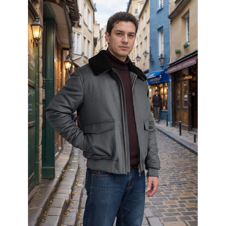Soft winter jacket for men with faux fur collar and patch pockets Lune London