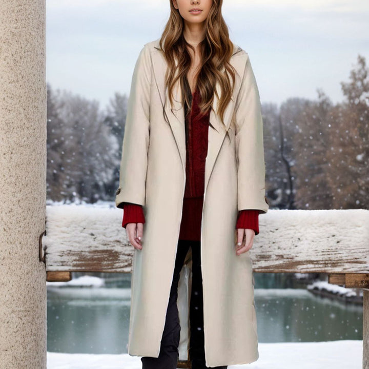 Elegant long coat for women with wide lapels and belt Lune London