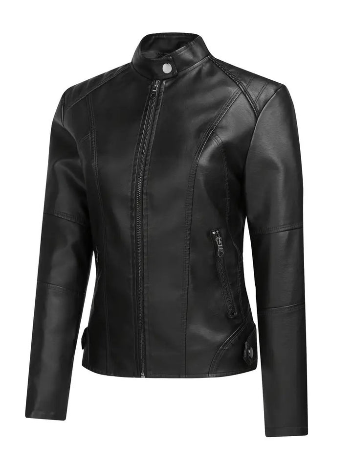 Trendy faux leather jacket for women with a modern cut and an asymmetrical zipper Lune London