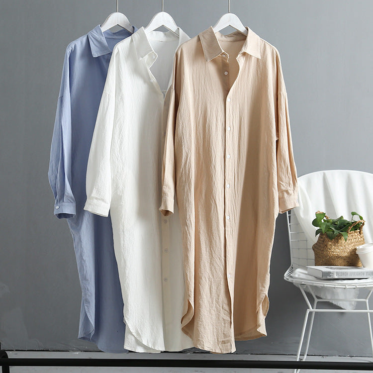Long sleeve shirt dress for women with classic button details and raglan sleeves Lune London