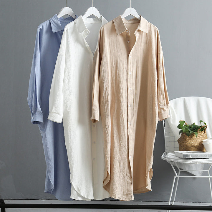 Long sleeve shirt dress for women with classic button details and raglan sleeves Lune London