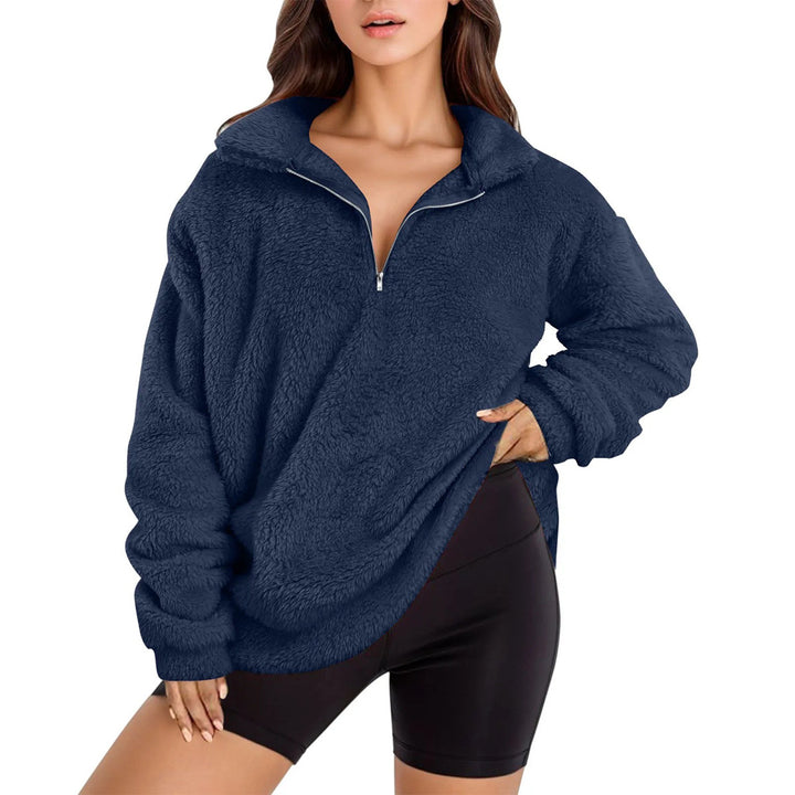 Ladies soft fleece sweater with half zipper Lune London