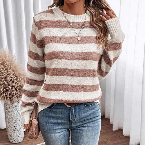 Casual knitted sweater for women with wide horizontal stripes Lune London