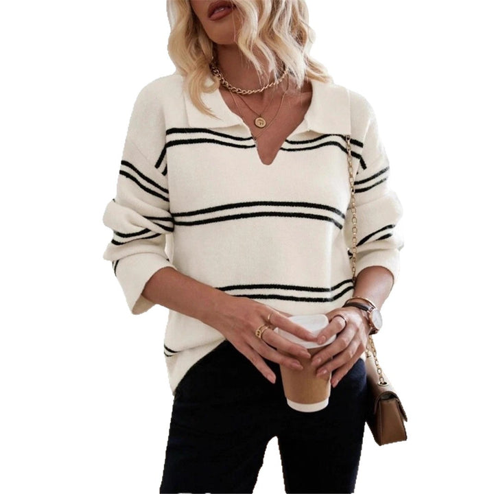 Casual women's sweater with polo collar and striped design Lune London