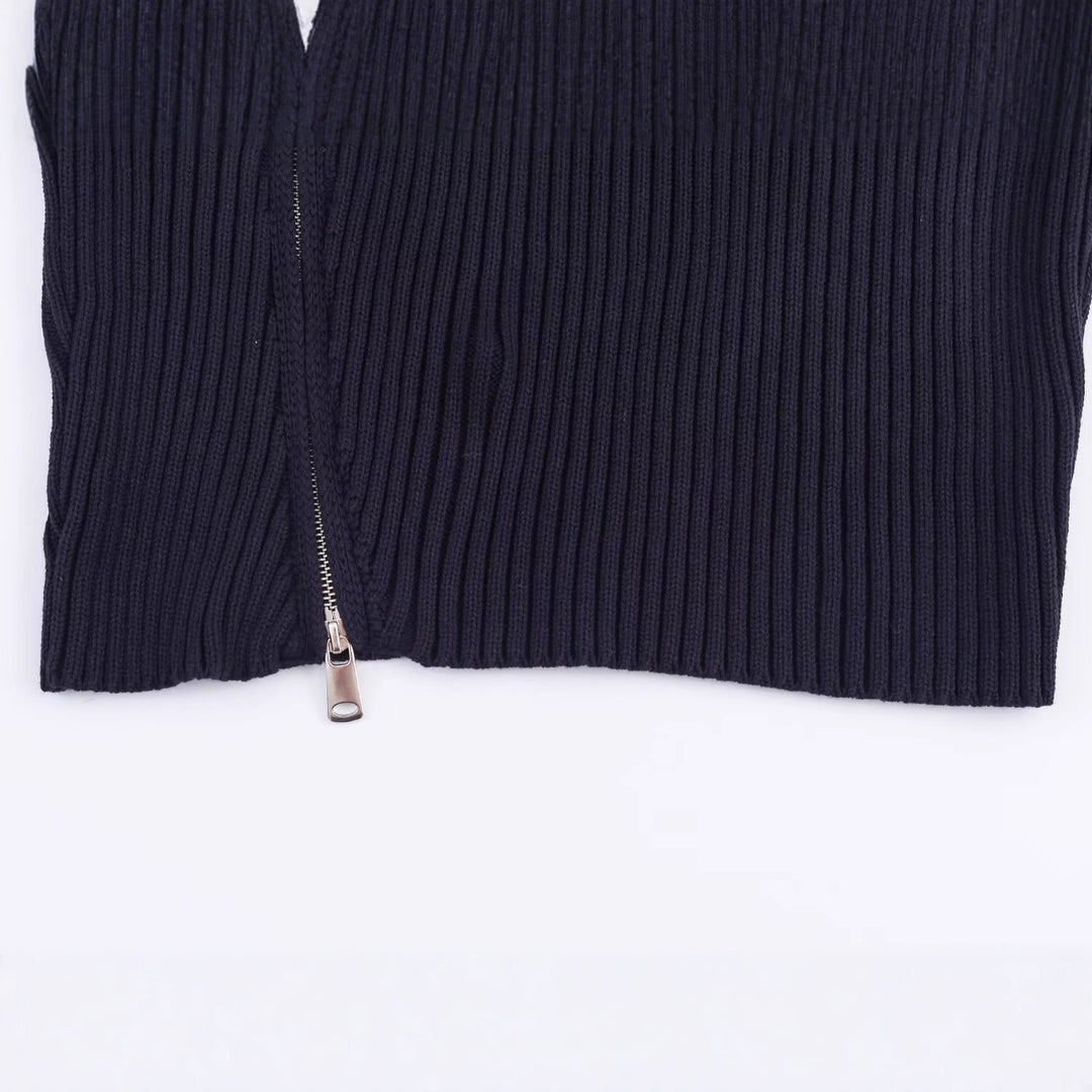 Knit jacket for women with wide collar and asymmetrical zipper Lune London