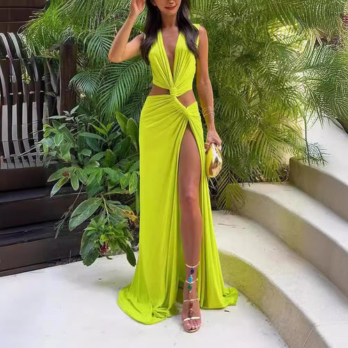 Women's Glamorous Maxi Dress with Knot Design and High Slit Lune London