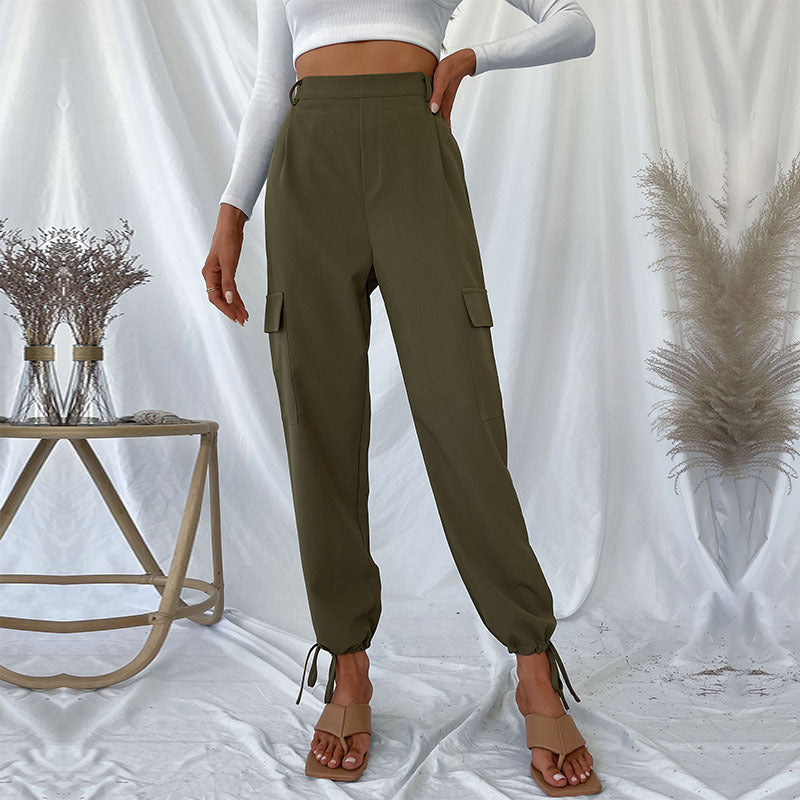 Women High-waisted cargo pants with adjustable ankle ties Lune London