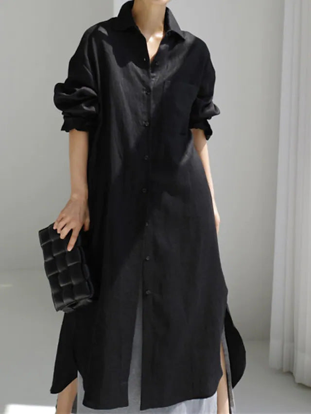 Light linen shirt dress for women with side slits Lune London